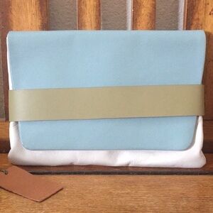 Antonio Cristiano Pastel Blue and White Colorblock Clutch with Lime Strap
